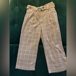 Mango plaid belted wide leg trousers